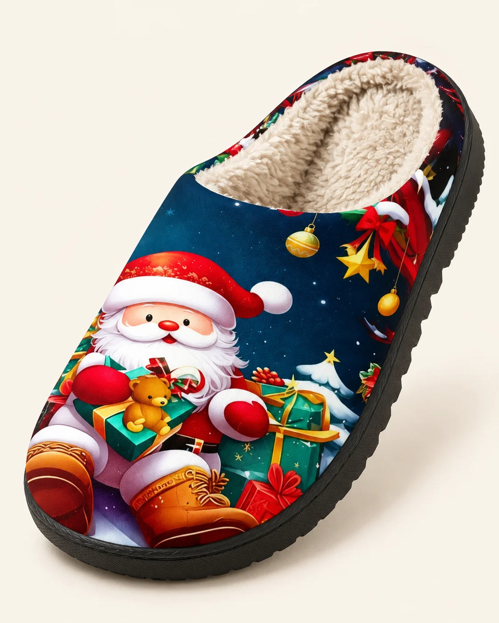 Santa Print Sherpa Slippers