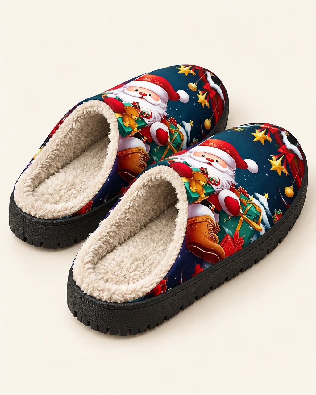 Santa Print Sherpa Slippers