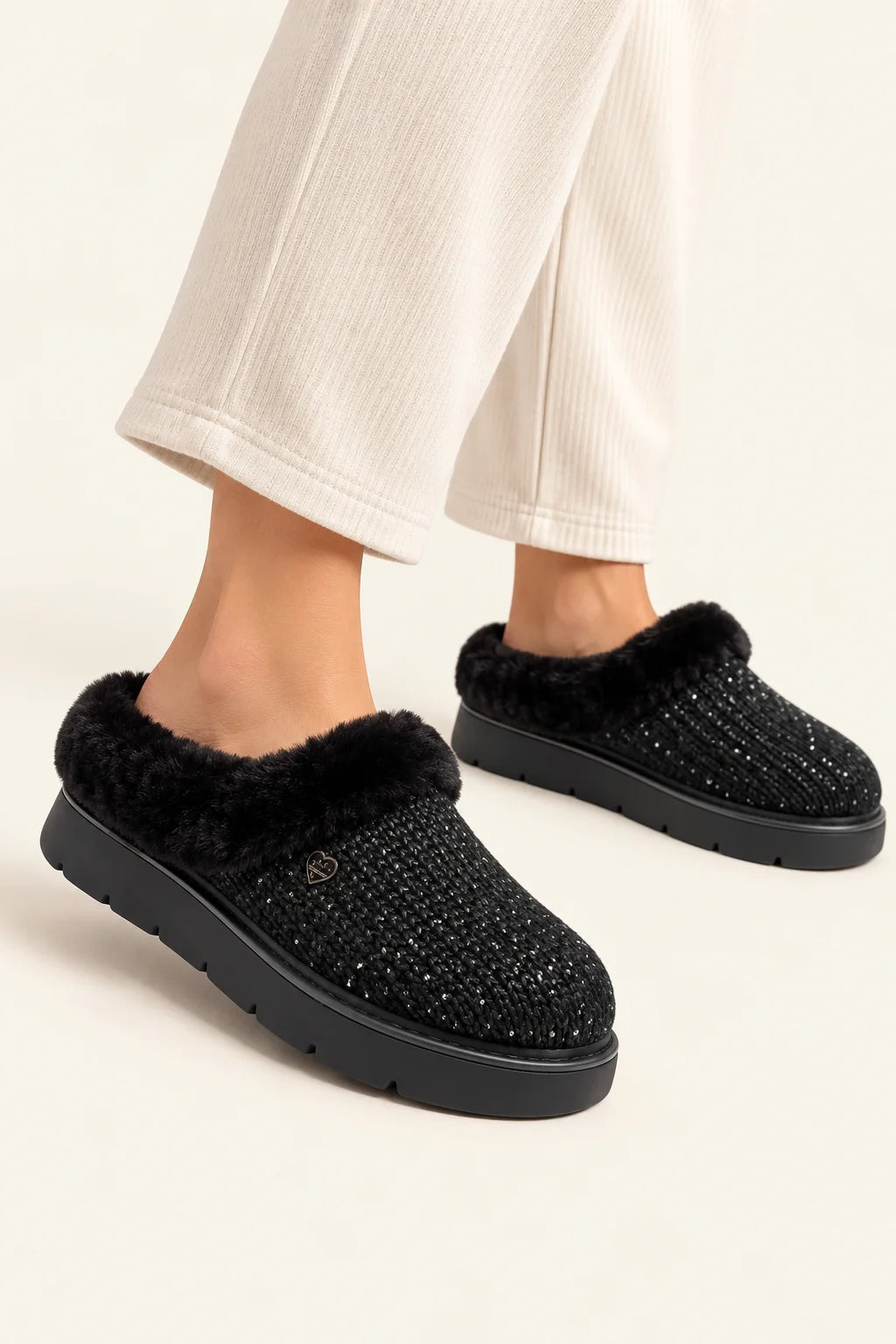 Metallic Sweater Knit Slippers