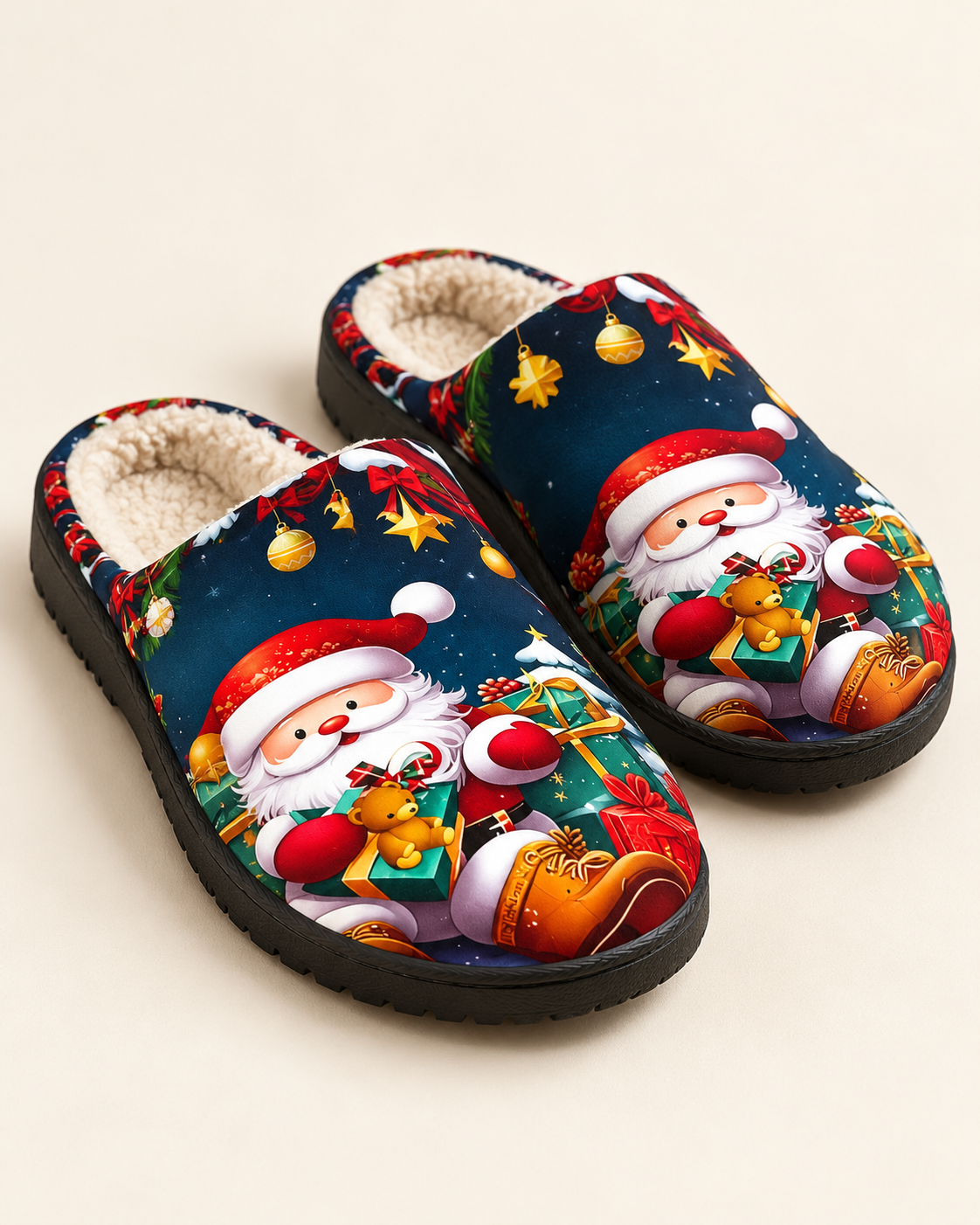Santa Print Sherpa Slippers