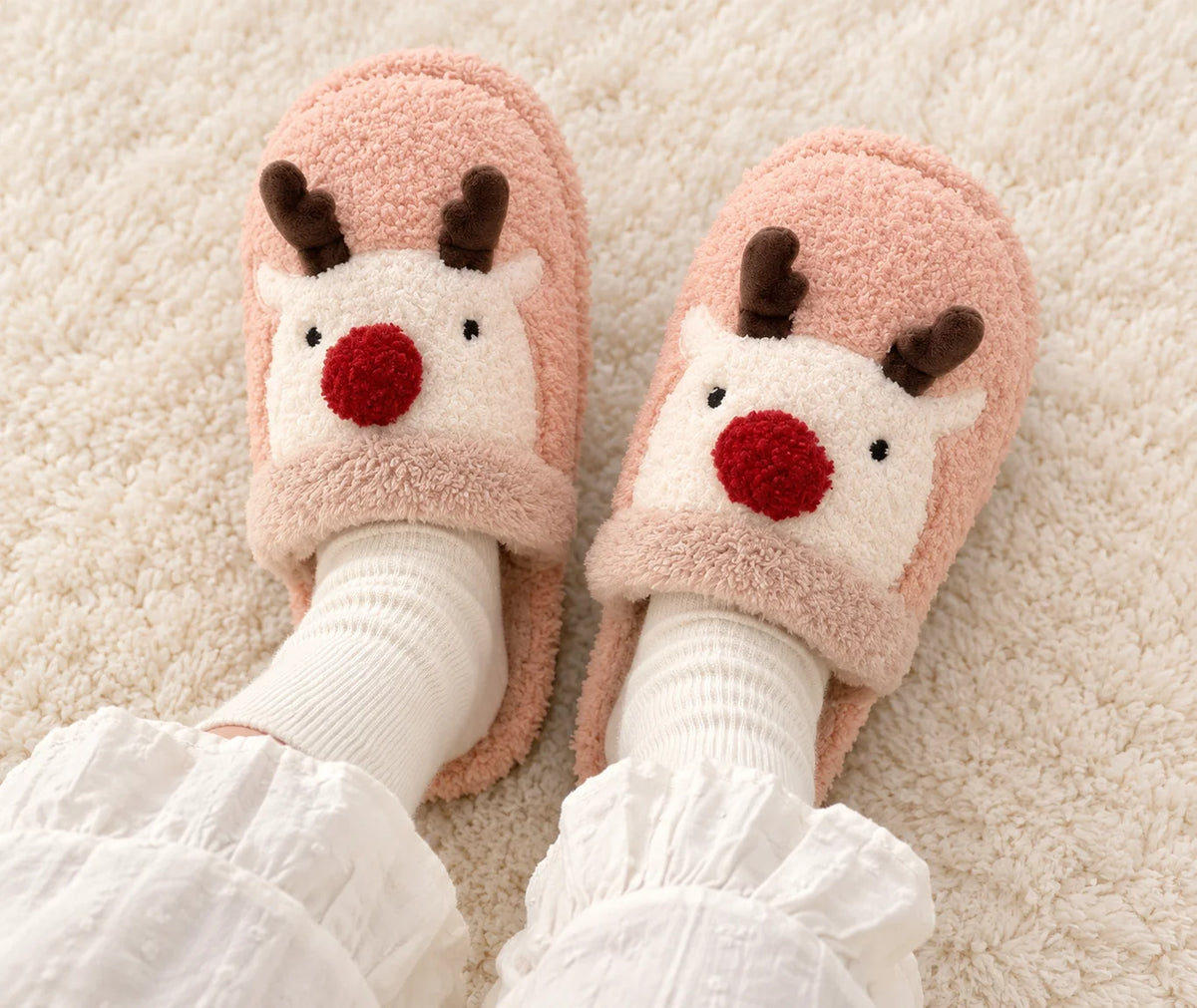 Festive Reindeer Plush Slippers