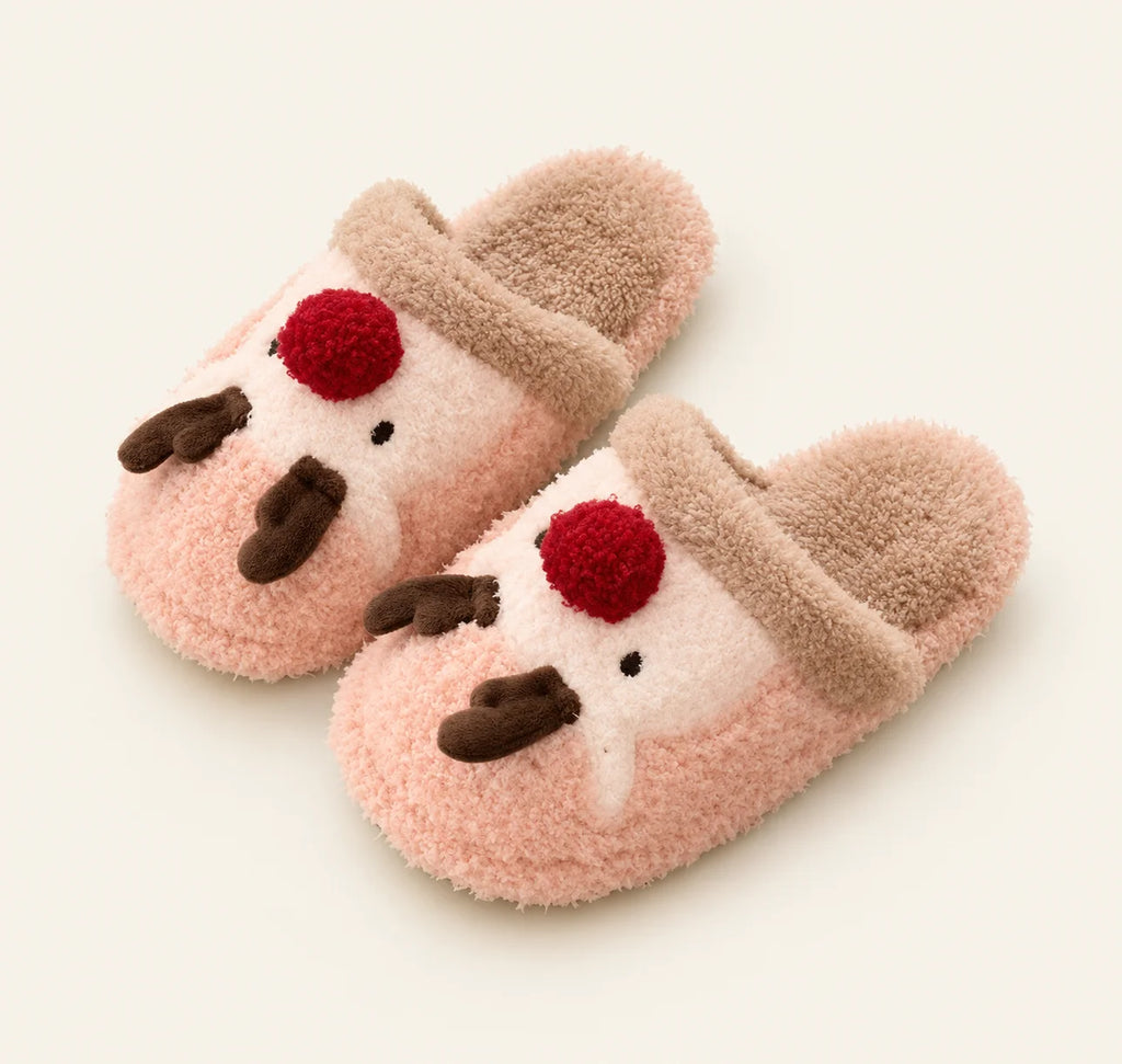 Festive Reindeer Plush Slippers
