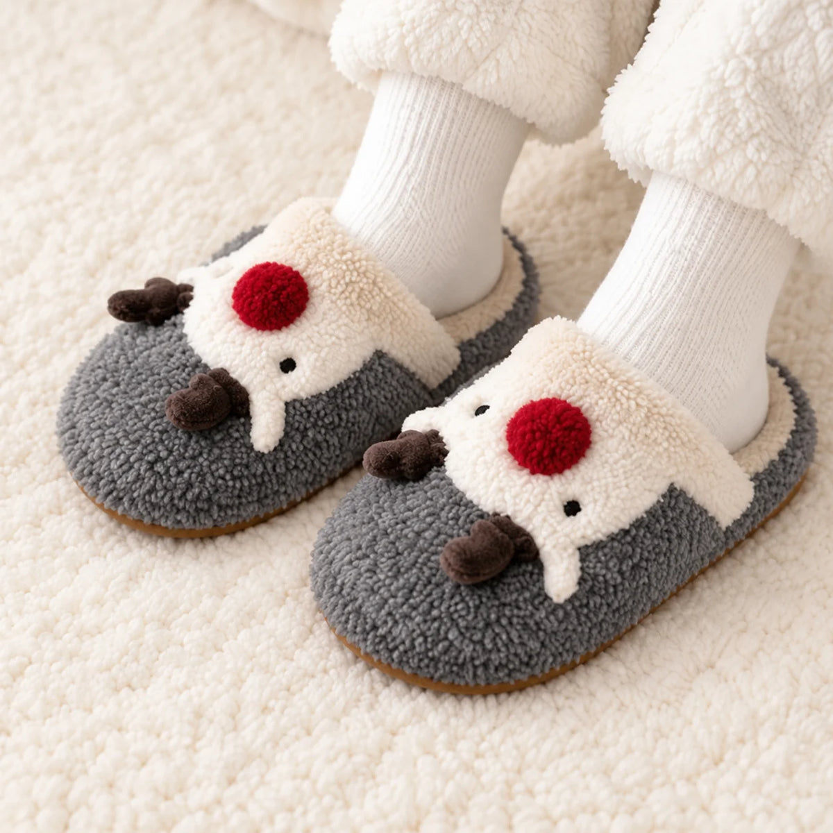 Festive Reindeer Plush Slippers