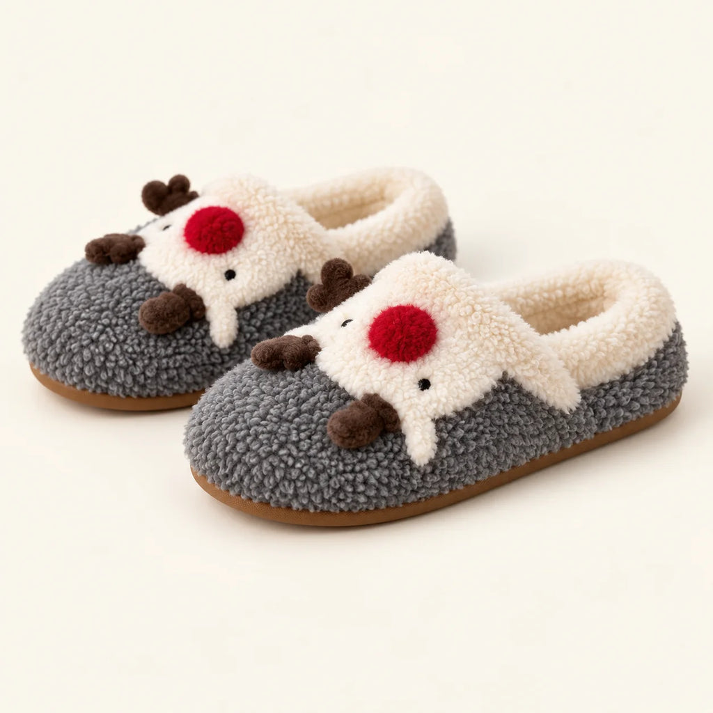 Festive Reindeer Plush Slippers
