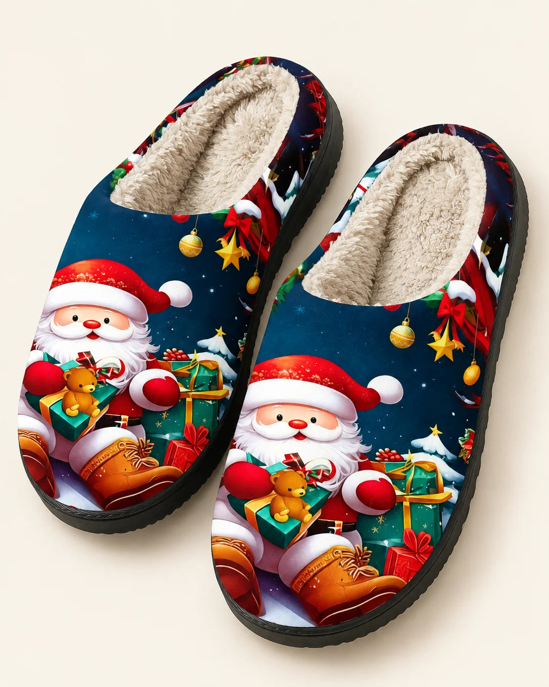 Santa Print Sherpa Slippers