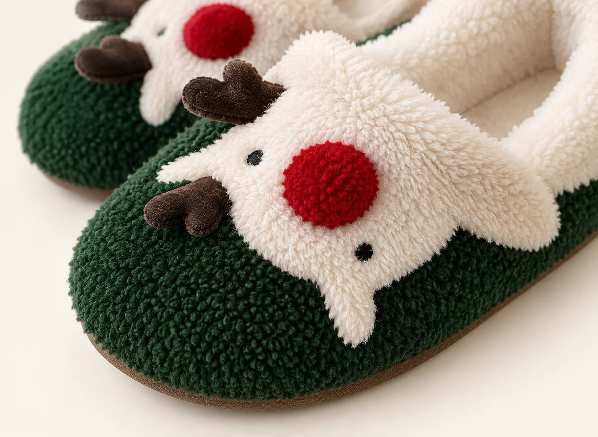 Festive Reindeer Plush Slippers