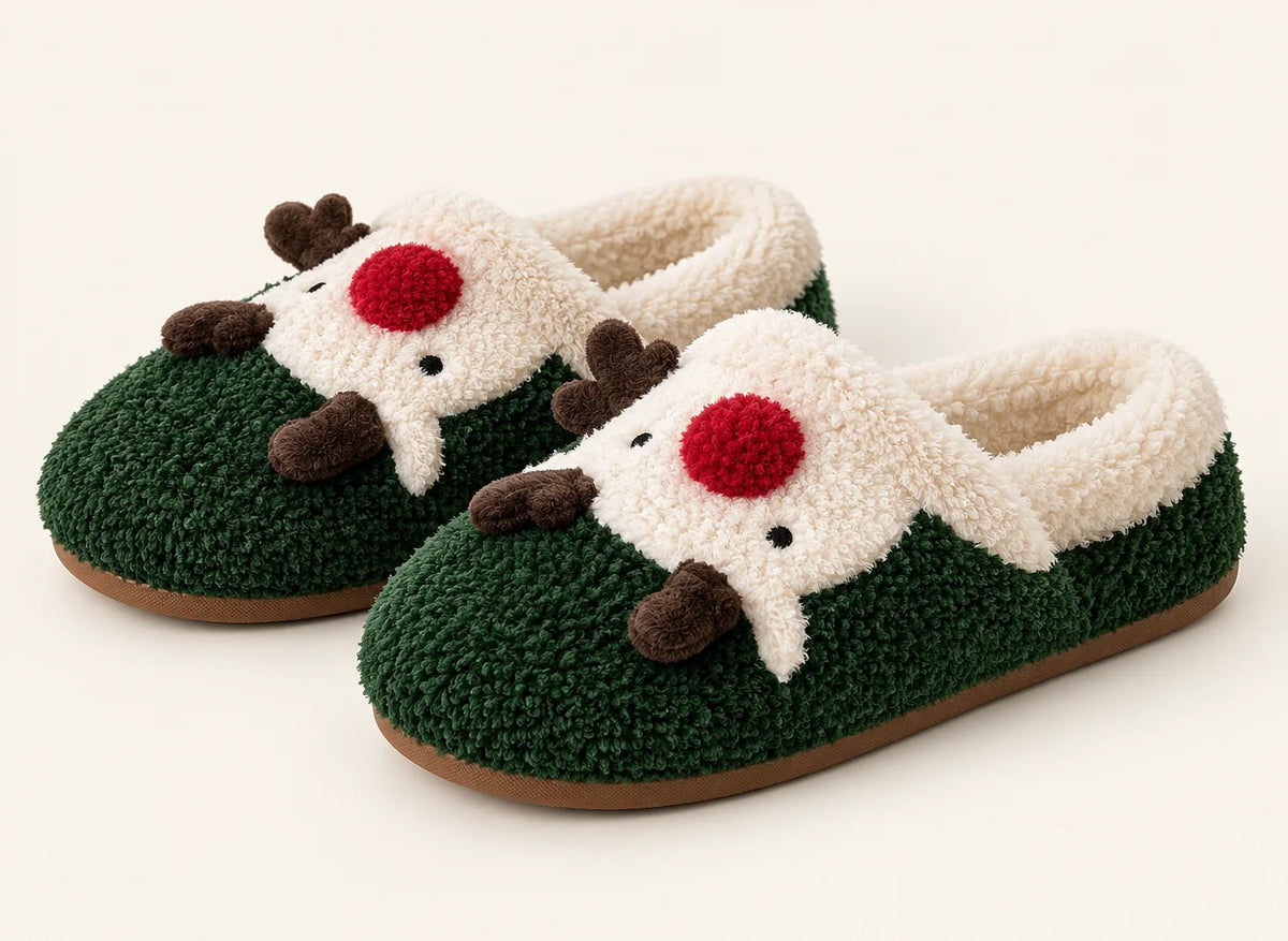 Festive Reindeer Plush Slippers