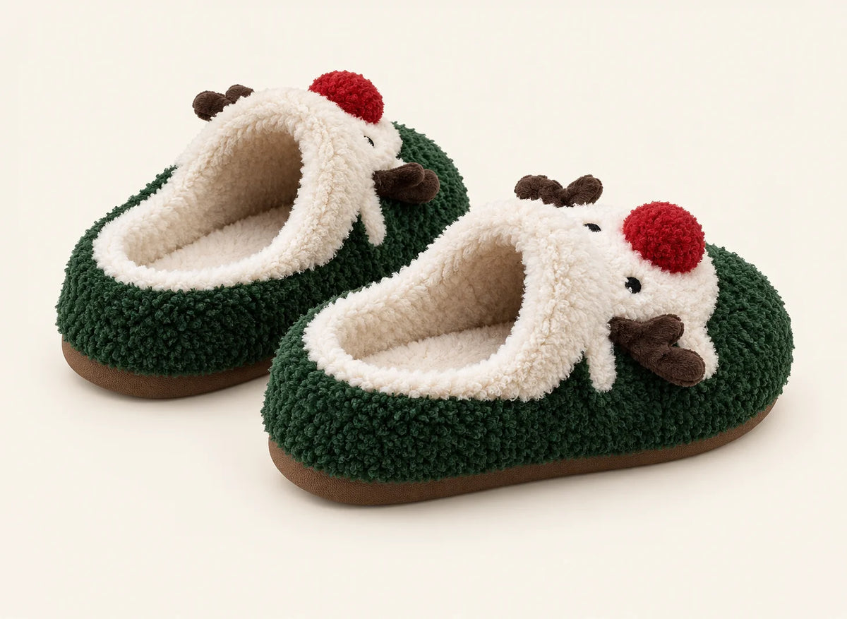 Festive Reindeer Plush Slippers