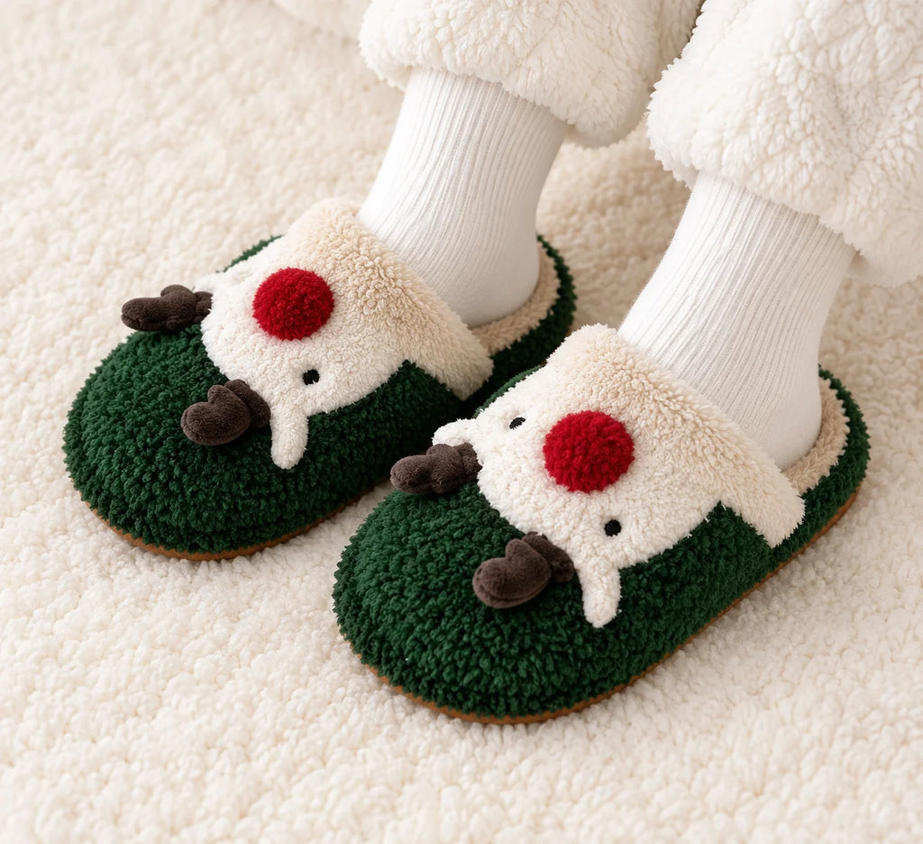 Festive Reindeer Plush Slippers