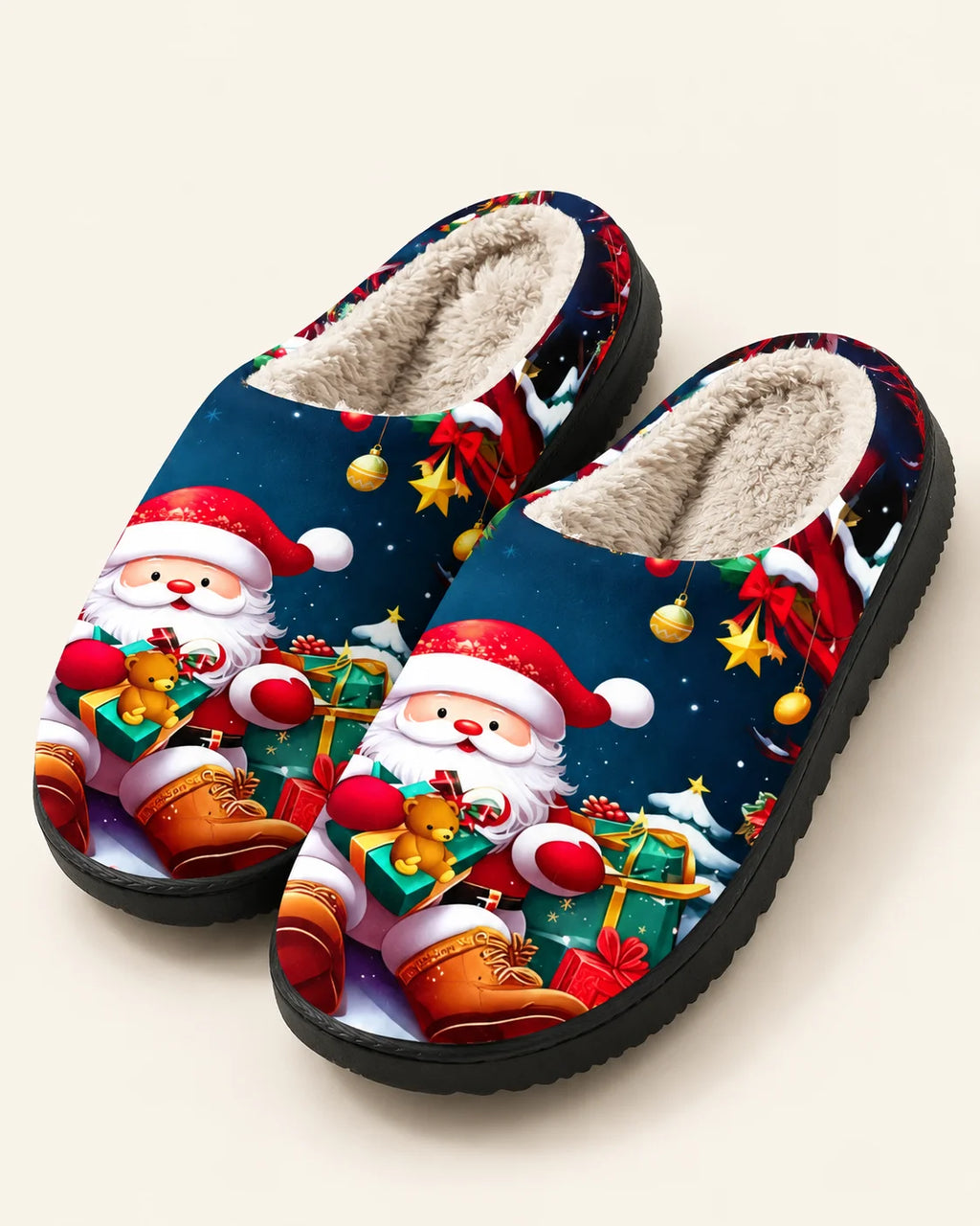 Santa Print Sherpa Slippers