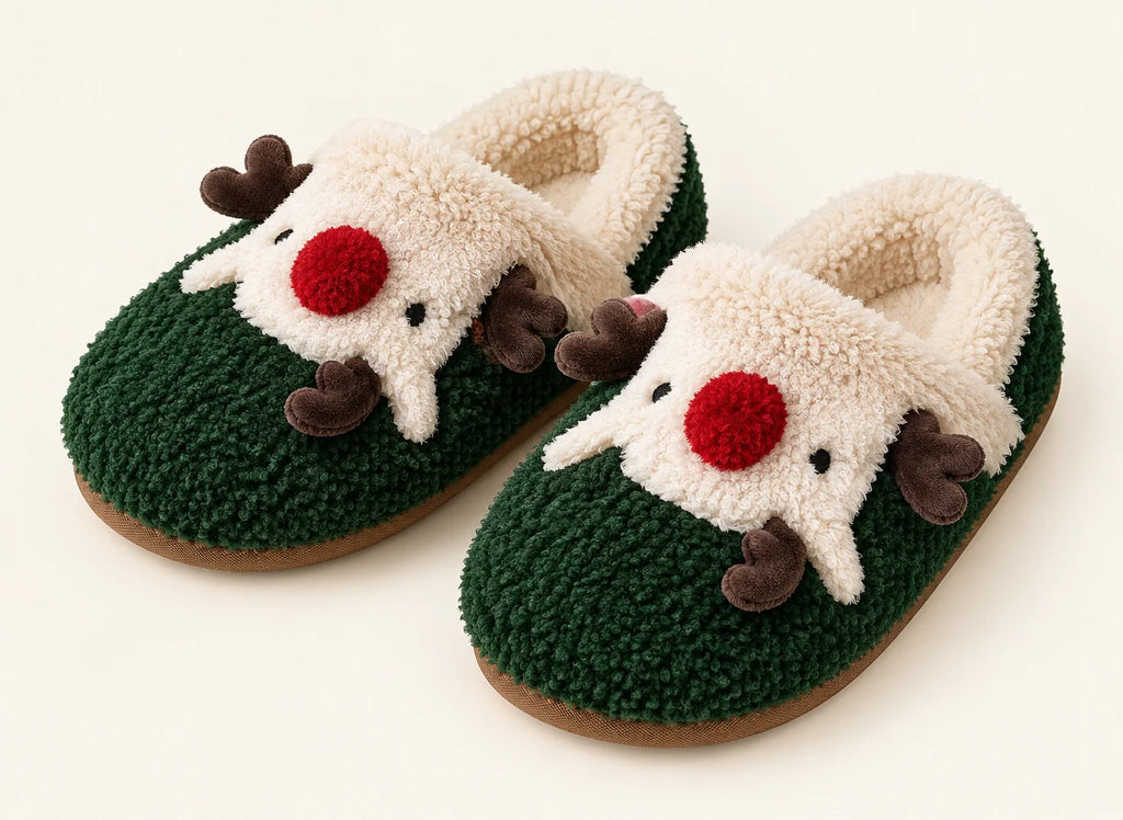 Festive Reindeer Plush Slippers